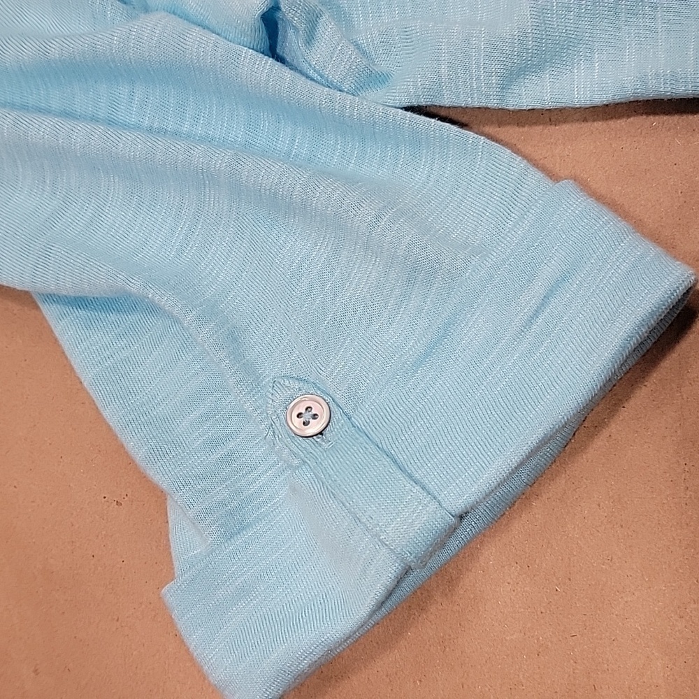 Chico's Size 0 (S) Light Blue "The Ultimate Tee" Roll Tab Half Sleeve, EUC - Picture 8 of 9